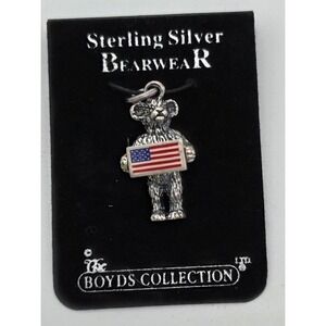 Sterling Silver Bearwear charm Samuel the Bear Holding American Flag Boyds #0307